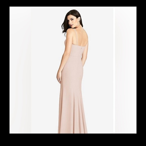 The Dessy Group Seamed Bodice Crepe Trumpet Gown with Front Slit in Cameo - Picture 2 of 2